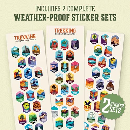Trekking The National Parks Water Bottle with 63 Waterproof Stickers & 3 Lids (Straw, Spout, & Chug) | 32 Oz Insulated Wide Mouth Stainless Steel Bottle for Camping & Hiking | BPA-Free and Leak-Proof Black