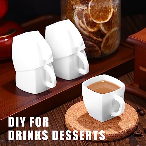 Amyhill 100 Pcs Mini Disposable Tea Cups with Handle, 2oz Hard Plastic Coffee Mug Bulk Plastic Square Disposable Espresso Cups for Wedding Tea Party Catering Dessert Sampling (White) White