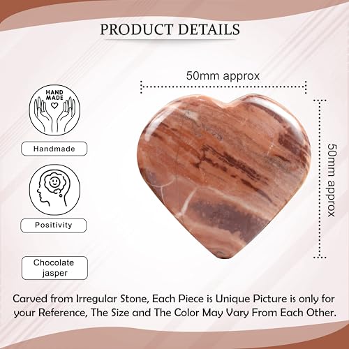 Crocon 50mm Chocolate Jasper Heart Stone Big Heart Shape Puff Gemstone