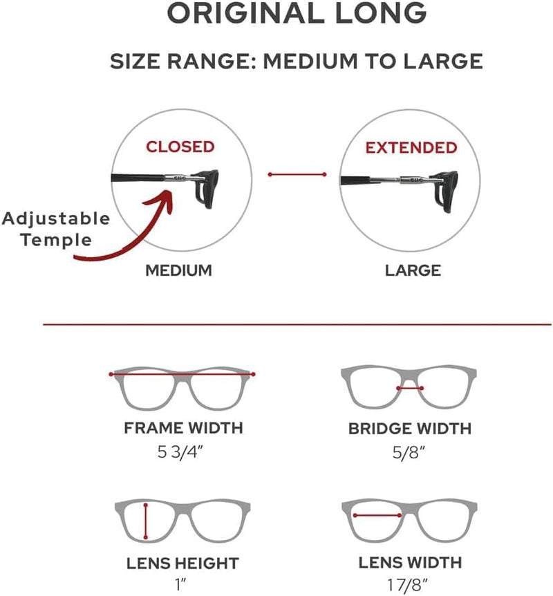 [Australia - AusPower] - Clic Magnetic Reading Glasses (Long Temples), Computer Readers, Replaceable Lens, Original Long, (M-L, Black, 2.50 Magnification) 2.5 x 