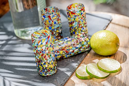 Authentic Mexican Tequila Shot Glasses - Tequila Set of shot glasses - 4 pcs - 2 Oz - Mexican Hand Blown Shot Glass (Confetti) Multicolor