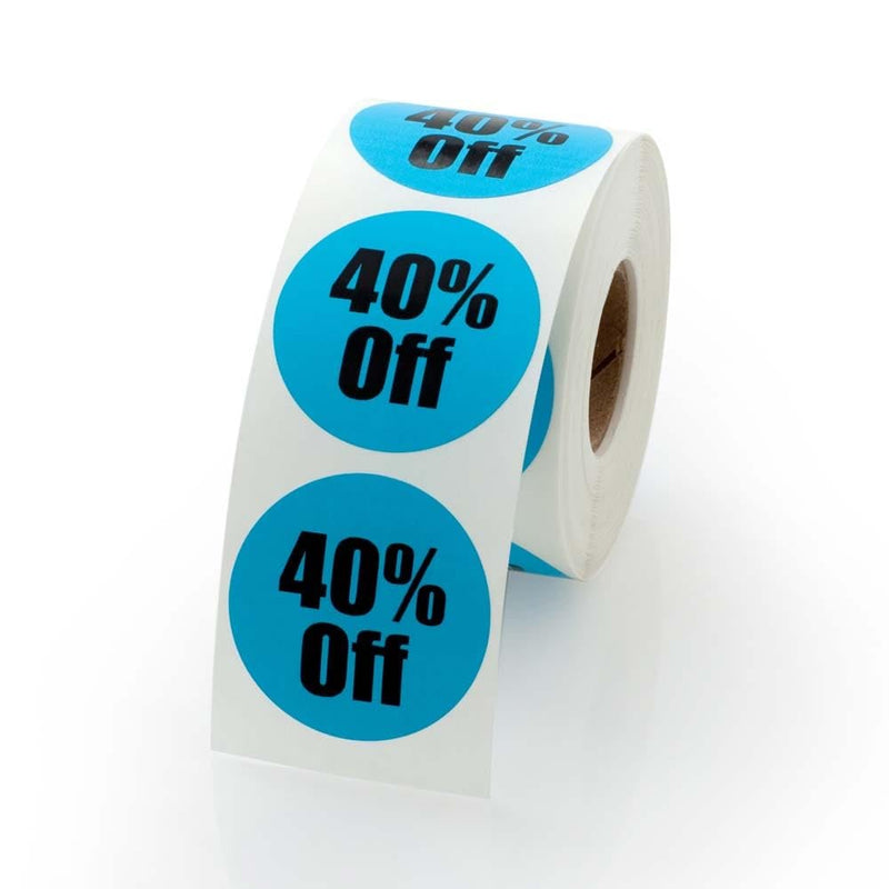 LabelValue.com | 40 Off Sale Stickers - 1.5” Circles, [500 Labels/1 Roll], Blue, Point of Sale Labels | Great for Product Promotion in Retail Stores