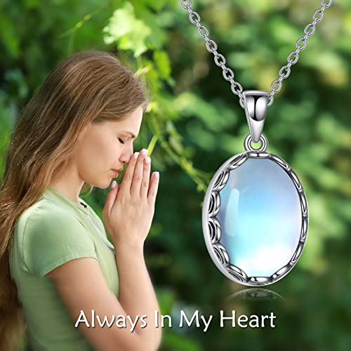 VONALA Urn Ashes Moonstone Necklace 925 Sterling Silver Pendant Memorial Keepsake Necklace Cremation Jewellery Gifts for Women Girls