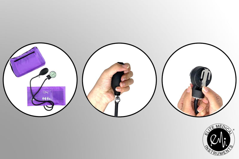 [Australia - AusPower] - EMI #305 PURPLE Aneroid Sphygmomanometer Blood Pressure Monitor with Dual Head Stethoscope Set Kit 