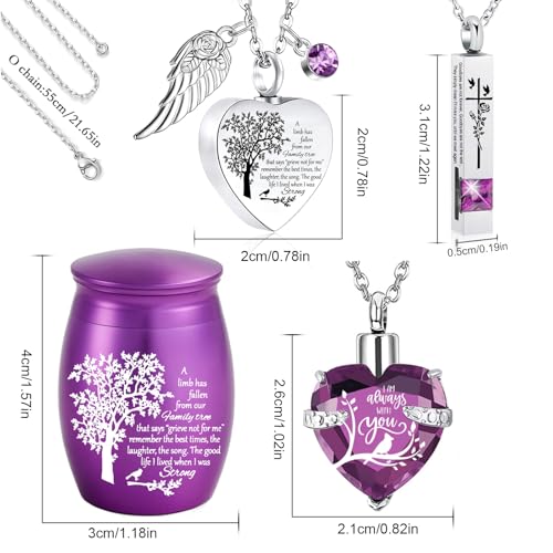 Cremation Urn Necklace for Ashes Set of 6- Small Cremation Urns for Human/Pet Ashes Keepsake Sharing Urns Memorial Ashes Holder-A Limb has Fallen from The Family Tree (6Pcs-Red) 6pcs-red