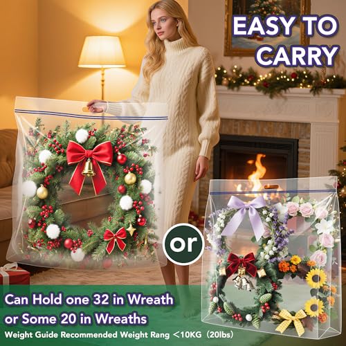 4 Pcs Extra Large Clear Wreath Storage Bag with Handle, 34"x34"x8.5" 34"x34"x8.5"