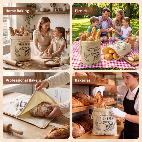 FATROCK Bread Print Beeswax-Lined Bread Bags, 13 x 17 in, 3 Pack