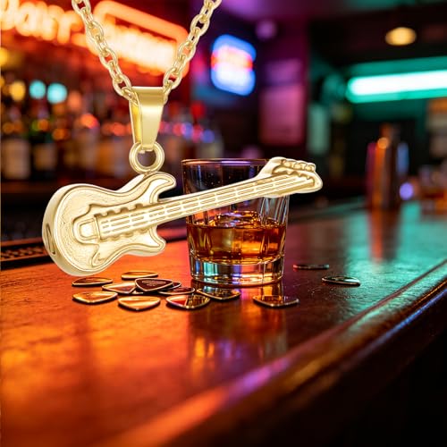 Guitar Cremation Jewelry for Ashes, Stainless Steel Guitar Shaped Urn Necklace for Men Women, Music Memorial Keepsake Pendant with Screw-Thread Chamber for Loved One Gold