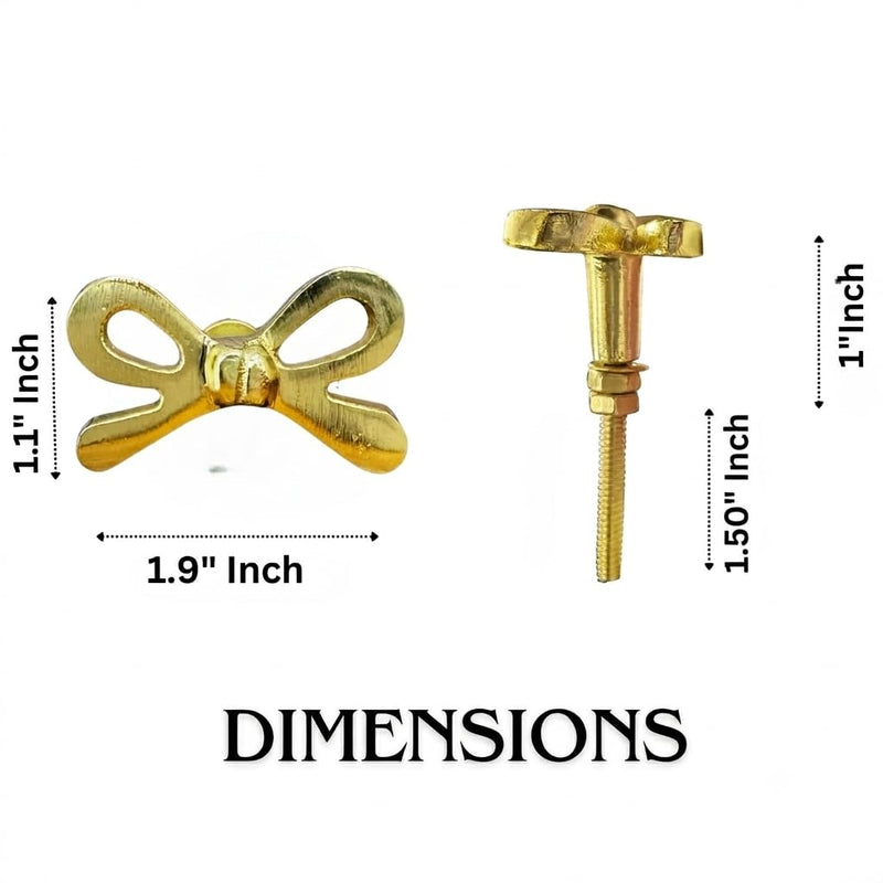 Perilla Home Set of 6 Brass Bow Knobs for Cabinet & Drawers Decorative Bow Knobs for Home Kitchen Cabinet Hardware Cupboard Metal knobs Door Dresser Wardrobe and Drawer Pulls Bow Design