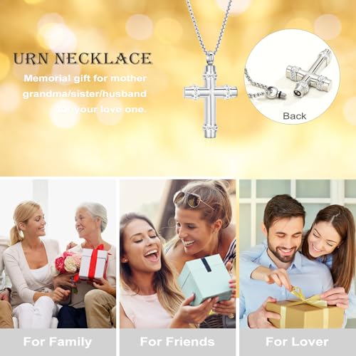 Cross Urn Necklaces for Ashes for Women Men Crystal Cross Cremation Jewelry Memorial Locket Pendant Necklace Keepsake Cross Urn Pendant for Ashes Holder Jewellery Silver