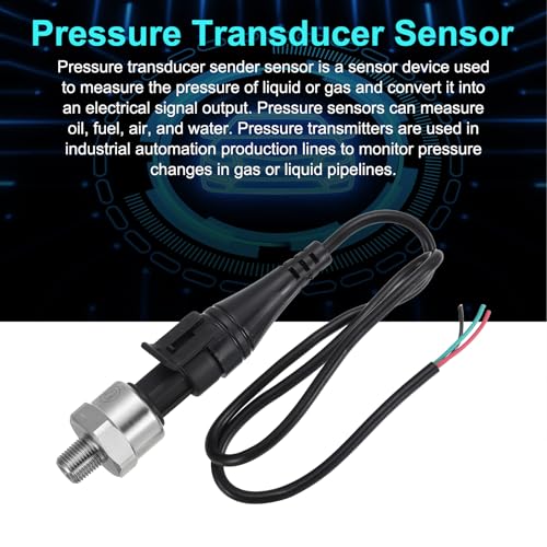 sourcing map Pressure Transducer Sender Sensor with Connector, 1/8" NPT 100 PSI Stainless Steel Pressure Transmitter for Oil Fuel Water Air