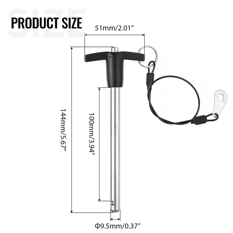 4 Pack T Handle Quick Release Pin 3/8 Inch Diameter,304 Stainless Steel Ball Locking Pin with Push Button Lanyard Usable Length 3.94"(9.5mm x 100mm) 9.5mm-100mm 4