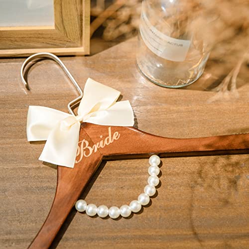 Wedding Dress Hanger for Bride, Wooden Hanger with Pearls and Bow