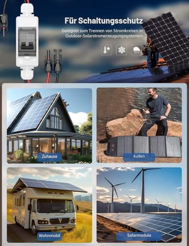 DIHOOL DC Circuit Breaker PV System, Miniature Circuit Breaker, DC12V-400V Circuit Breaker 1 String 2-Pin 30A with Solar Plug Cable IP65 Housing for Balcony Power Plant, Battery, Solar Panels 30 A (DC/AC 400 V)
