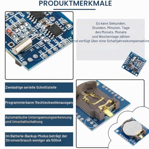 RTC I2C Module DS1307 AT24C32 Real Time Clock Module, High Precision 24C32 Memory Clock Module, Compatible with Arduino AVR PIC 51 ARM (5 Pieces)