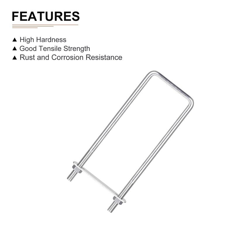 [Australia - AusPower] - M8x60x200mm(ThreadxWxL) Square U Bolt - 1Pack - Good for Trailer Pipe Replacement Parts - 304 Stainless Steel U Shape Bolts M8x60x200mm 