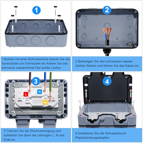 Outdoor Socket Waterproof 2-Way Outdoor Socket IP66 with Switch Indicator Light, Outdoor Socket Wall Socket Garden Socket with Lockable Hinged Lid for Garden Outdoor Wet Rooms 2-way external socket