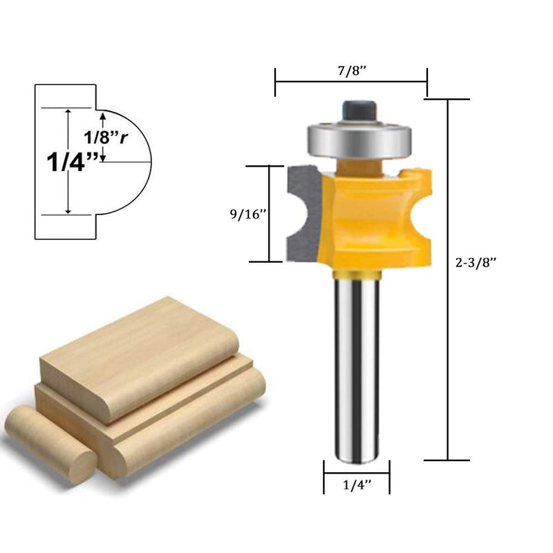 TAIWAIN 5PCS Router Bit Set Woodworking Cutter 1/4 Inch Shank, Half Round Bearing Bullnose Milling Door Cabinet Drawer Cutter Bits, Carbide Tipped Round Edge Cutting Ball Blade Radius(G1-G) G1-G