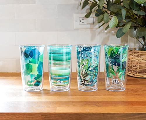 Tervis Yao Cheng Green Crystal Made in USA Double Walled Insulated Tumbler Travel Cup Keeps Drinks Cold & Hot, 16oz 4pk, Green Collection Clear