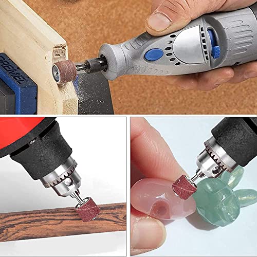 Sanding Sleeves Set with 216 Sanding Bands + 6 Sanding Rollers | Sanding Drum Attachments, 80/120 Grit, 3 Diameters (1/2", 3/8", 1/4") Drum Mandrels, for Dremel Rotary Tools