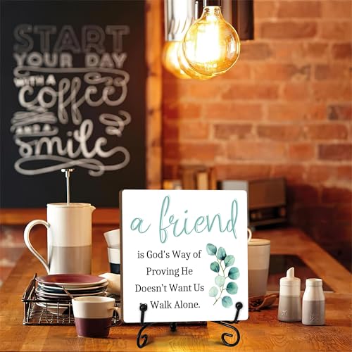 A Friend is God's Way of Proving Wooden Sign Gift, Appreciate Friendship Decor, Small Friendship Gift, Birthday Christmas Gifts for Women Men, Family Friends, Office Cubicle Accessories, 5" x 5"-163 WHITE-1