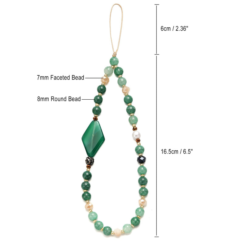 [Australia - AusPower] - S.J JEWELRY Phone Charm Phone Wrist Strap with Tether Tab Beaded Phone Lanyard Phone Wristlet Handmade Semi-Precious Gemstone Phone Chain Green 