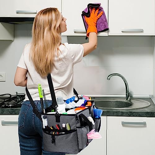 17" Cleaning Caddy for Cleaning Supplies, XL Cleaning Bag for Housekeepers Gray X-Large