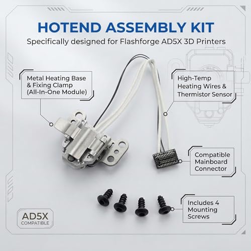 Hotend Module Heating Replacement Kit for AD5X 3D Printer, with Thermistor Temperature Sensor Heater Cartridge Fixing Clip & Screws, Stable Heating Easy Assembly Accessories