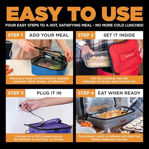 HOTLOGIC Mini Heated Lunch Box - Portable Electric Food Warmer for Men and Women - Great for Work, Office, and Construction - Cook, Reheat, and Eat on the Go - 120V - Red