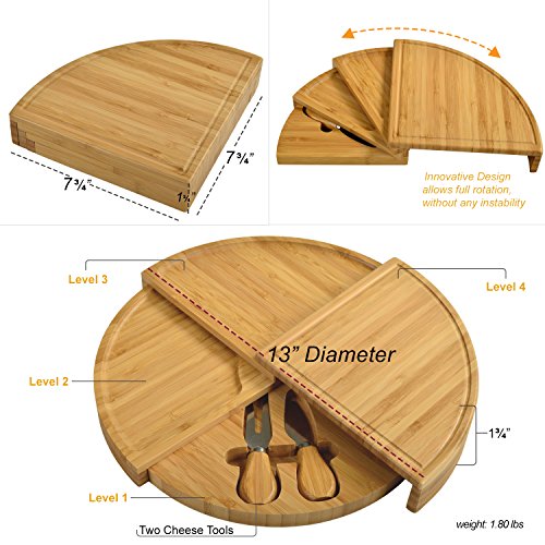 Picnic at Ascot Patented Personalized Monogrammed Engraved Bamboo Cheese/Charcuterie Board with Cheese Knives- Designed & Quality Checked in the USA Letter - D