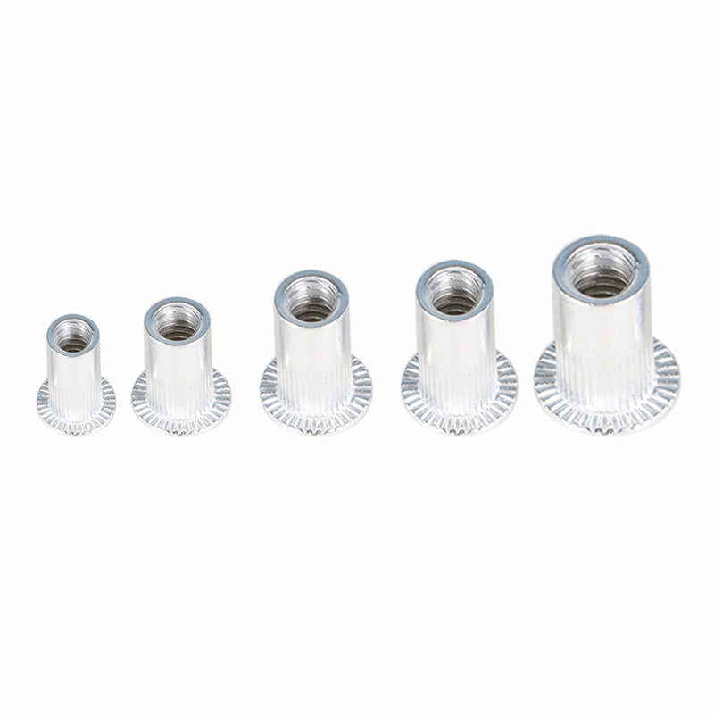 [Australia - AusPower] - 150Pcs Rivet Nuts SAE Rivet Nut Assortment Kit Aluminum Flat Head Threaded Insert Nutserts 6-32 8-32 10-24 10-32 1/4-20 (150Pcs) 