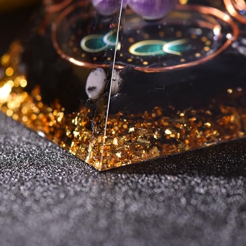 Twelve Constellations Orgone Pyramid Natural Amethyst with Obsidian Healing Crystals for Protection Chakra Positive Energy Gift Home Decor (Taurus) Taurus