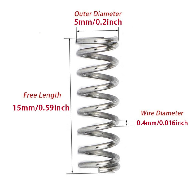 [Australia - AusPower] - 150pcs Compression Springs, 304 Stainless Steel Small Pen Spring, Length 10-30mm, OD 4-6mm, Wire Diameter 0.3-0.5mm (Color : 150pcs, Size : 0.4 * 5 * 15mm) 0.4*5*15mm 