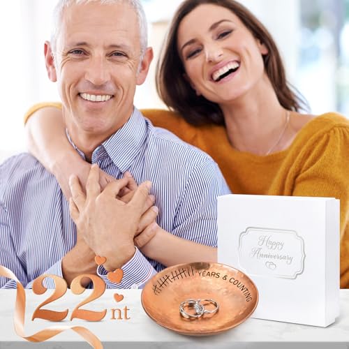 22 Year Wedding Anniversary Copper Gifts 22th Gifts 4" Copper Jewelry Tray Engraved Decorative Dish for Couple Him or Her 4 Inch 22 Years