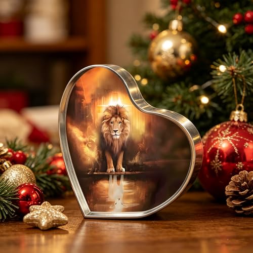 Lion of Judah & Lamb Religious Home Decor for Friends Gifts Acrylic 4x4Inch Lion-Lamb