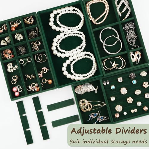 Jewelry Drawer Organizer, 8 Set of Stackable Velvet Organizer Tray, Drawer Inserts for Jewelry Organization, Showcase and Safely Store Your Collection with Elegance and Sophistication (Green) Green
