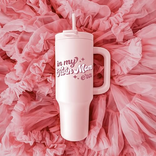 Violet & Gale Twin Mom Gifts - Retro Collection - 40oz Insulated Tumbler with Handle, Twin Mama Coffee Mug Water Bottle, In My Era Cup for Mothers Day
