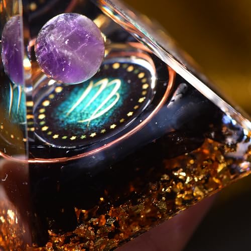 Twelve Constellations Orgone Pyramid Natural Amethyst with Obsidian Healing Crystals for Protection Chakra Positive Energy Gift Home Decor (Virgo) Virgo