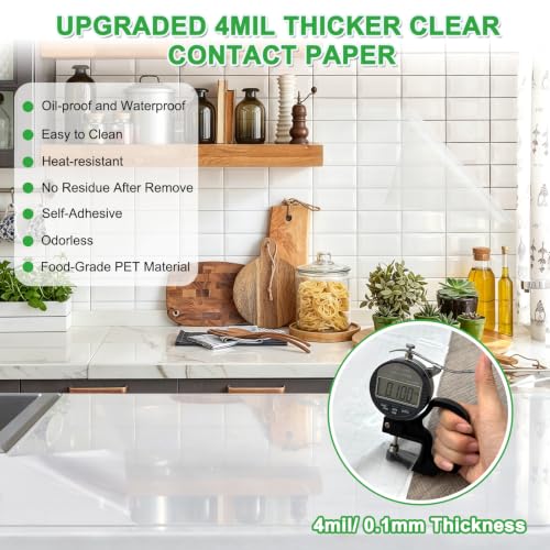Shackcom Clear Contact Paper Roll Self-Adhesive Kitchen Backsplash Wall Protector 23.6in X 32.8ft - Used as Shelf Drawer Liner, Whiteboard, Wallpaper, Cat Dog Scratch Protector 23.6"W x 393"L