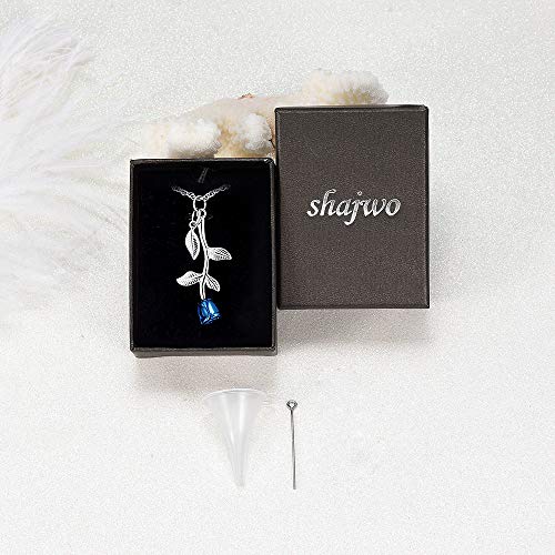 shajwo Rose Flower Urn Necklace Cremation Jewelry for Ashes Silver+blue