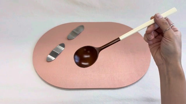 Korea Traditional Lacquer Wooden Chopsticks and Spoon Set Reusable, 2 Pair, Ivory