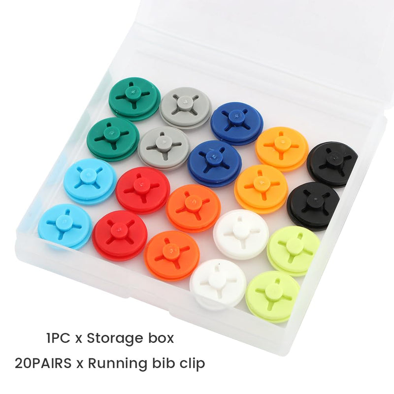 [Australia - AusPower] - 20 Pairs Running Bib Clips,Number Buckle Fixing System Triathlon Race Bib Holder,Running Bib Fixing Clips,Field Events Fastener Holder for Runners,Skating,Track,with Storage Box Mix colors 