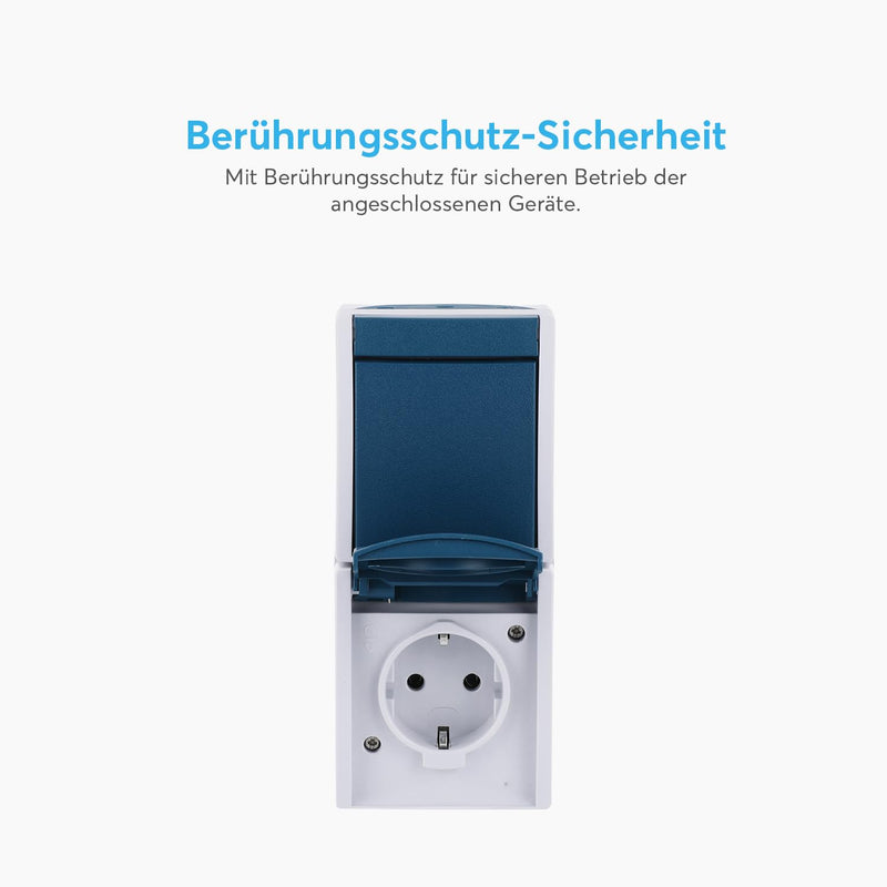 Busch-Jaeger 2601 / 6 / 20EW-53 Combination Socket / Rocker Switch, EU Socket | Wet Room Switch Socket Combination, Vertical Mounting, Grey/Teal, for Garden, Cellar & Workshop Socket + rocker switch on and off switch