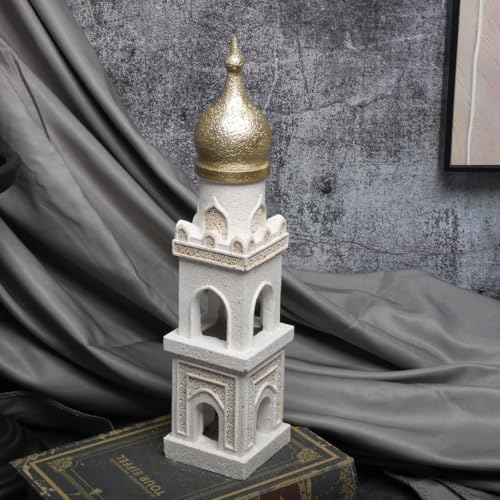 Islamic Cultural Decor Collection - Handcrafted Resin Mosque Models & Tower Ornaments for Home/Office Display Ramadan Decoration (Tower 1) tower 1
