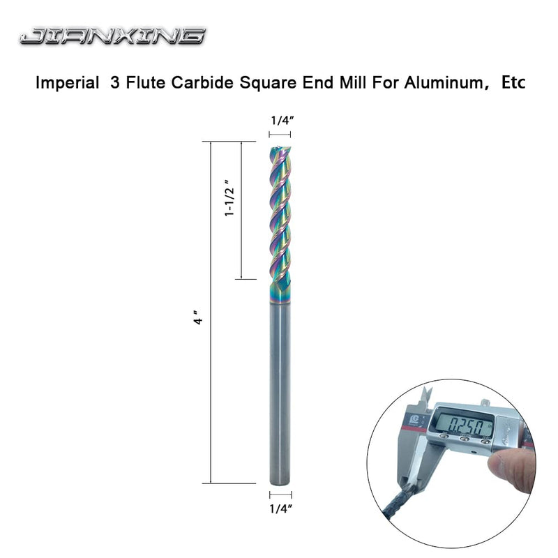 [Australia - AusPower] - 1/4" Extra Long Carbide Square End Mill for Aluminum, Copper Alloy, Plastic, 4" Overall Length End Mill Bits, 3 Flute HRC 55 Deg DLC Coating, CNC Router Bits (1 Pieces) 1/4" Extra Long (1 Pieces) 