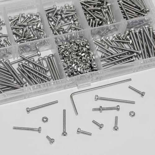 AvrestYPT 520-piece M2 screw assortment kit with hex socket screws, nuts, flat washers, and hex wrench