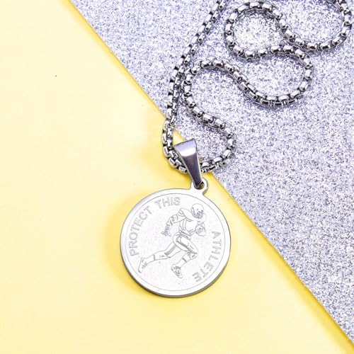 Wolentty Saint Sebastian Necklace - 1" Stainless Steel Patron Saint of Athletes Necklace for Baseball Football Basketball Soccer Wrestling Sports