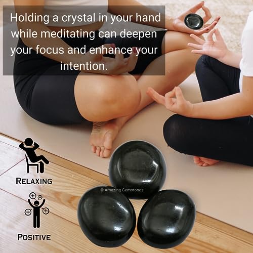 Black Tourmaline Crystal Palm Stone, 45-50mm Large Healing Crystal