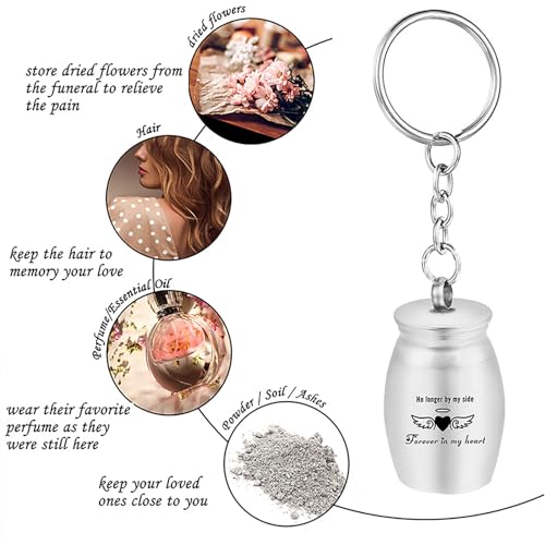 One Piece Cremation Urn Keychains Stainless Steel Memorial Urns Mini Keepsake Urns Keyring Pet Small Urns Ashes for Human Pet (Silver)