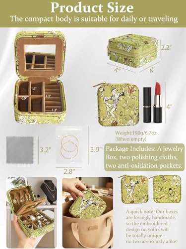Small Travel Jewelry Box for Women - Mini Jewellery Organizer with Mirror